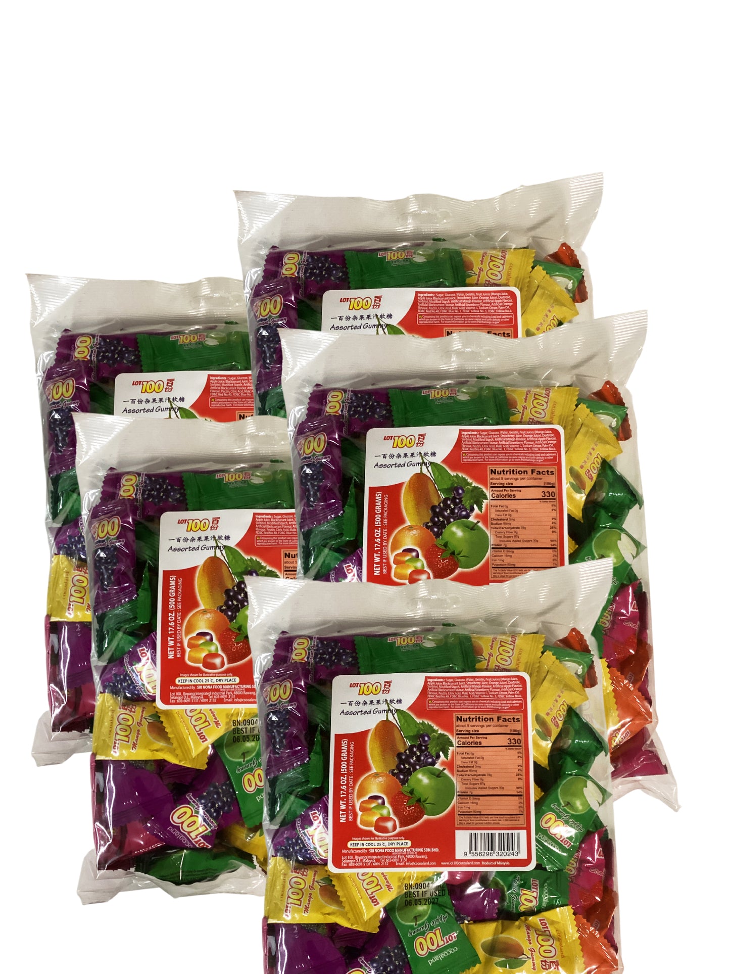 Cocoaland Lot 100 Assorted Gummy | 4 Flavors in BLACKCURRANT, Mango, Apple, Orange 一百份杂果果汁软糖