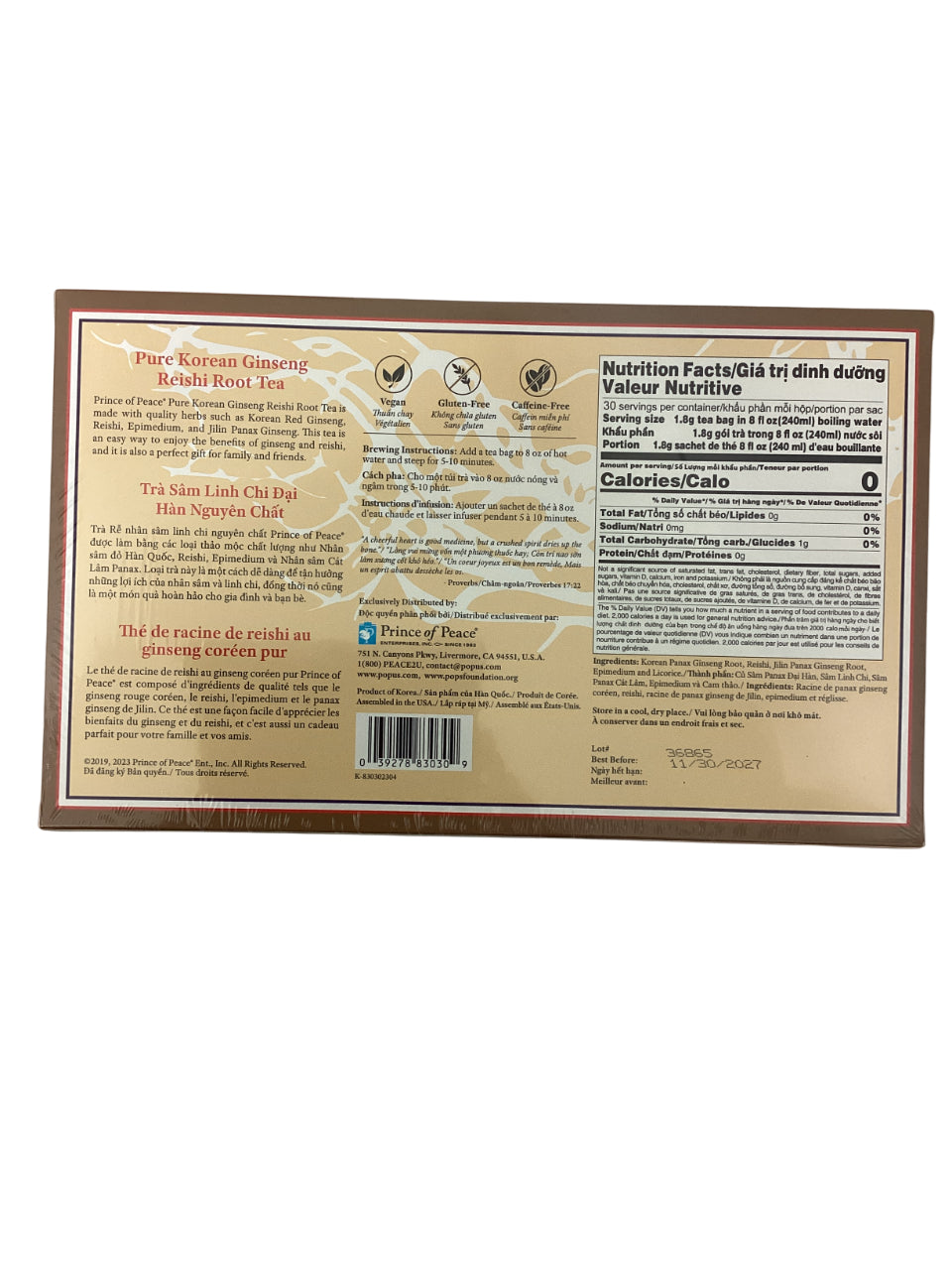 PoP Pure Korean Ginseng Reishi Root Tea 太子牌 纯正原枝 高丽参灵芝茶 30 Tea Bags