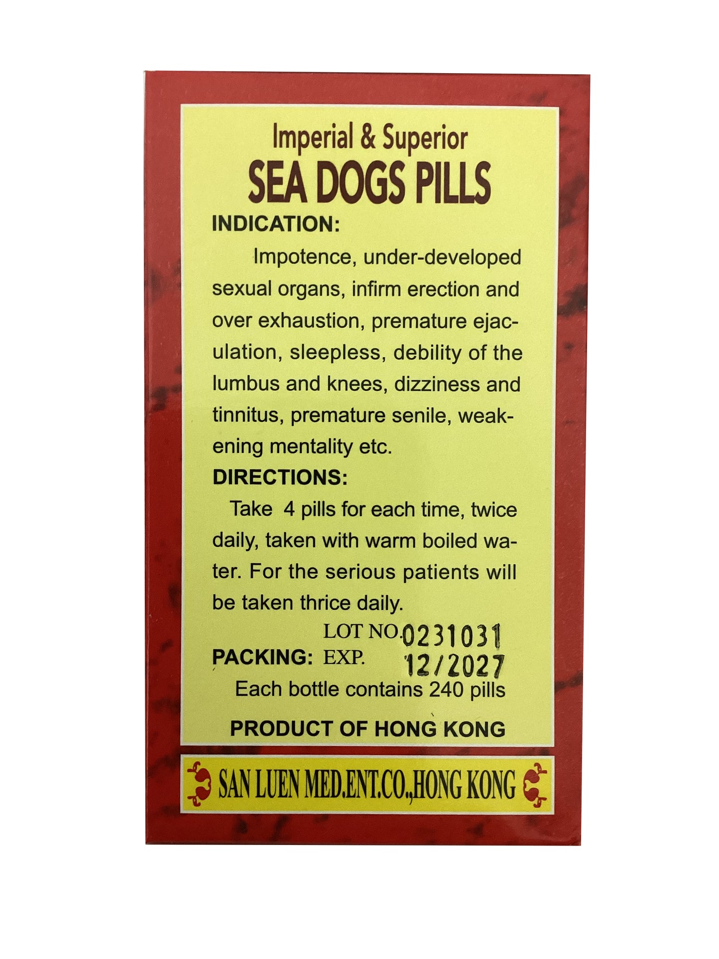 Imperial & Superior Sea Dogs Pills (Made in Hong Kong) 香港山联药业 御用海狗鹿鞭丸 240粒