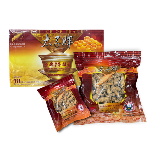 Prince of Peace Combo American Ginseng Root Tea with Honey, 1 lb American Ginseng, & 4 oz American Ginseng